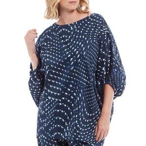 BRYN WALKER BLUE READY FOR ANTIGUA ITALIAN PRINT COTTON WILDER TUNIC TOP SZ M